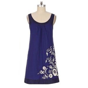 Anthropologie Floreat Sleeveless Shift Dress Blue White Floral Embroidery XS